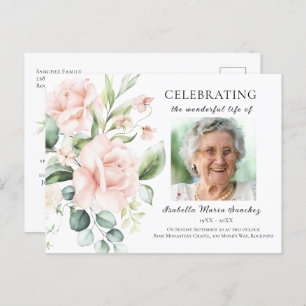 Pink Rose Floral Celebration of Life Photo Postcard