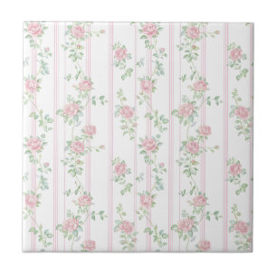 Pink Rose Floral Ceramic Tile