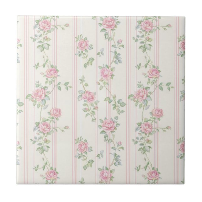 Pink Rose Floral Ceramic Tile (Front)