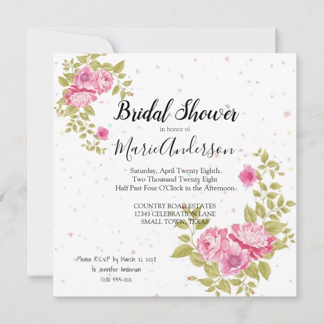 Pink Rose Floral Confetti Shower Invitation (Front)