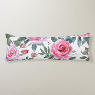 Pink Rose Floral Cottagecore Watercolor Pattern Body Cushion