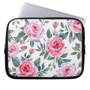 Pink Rose Floral Cottagecore Watercolor Pattern Laptop Sleeve