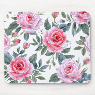 Pink Rose Floral Cottagecore Watercolor Pattern Mouse Pad
