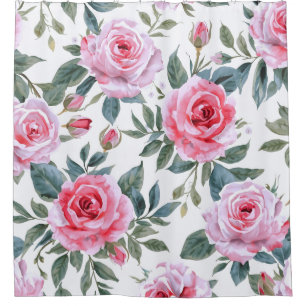 Pink Rose Floral Cottagecore Watercolor Pattern Shower Curtain