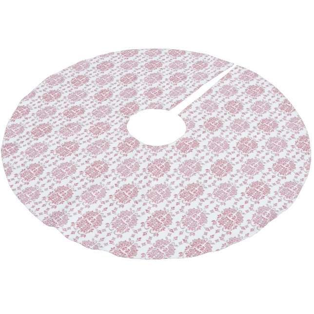 Pink Rose Floral Damask Style Pattern Brushed Polyester Tree Skirt (Angled)