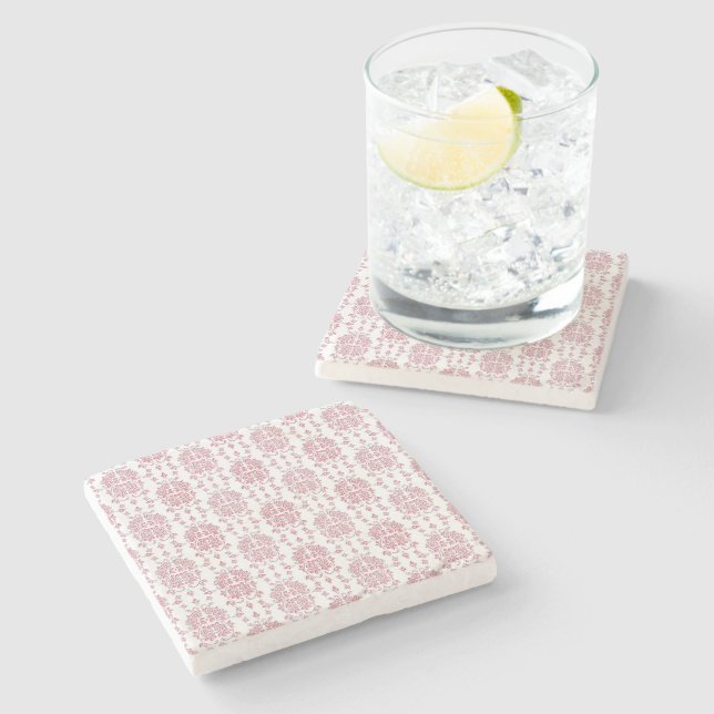 Pink Rose Floral Damask Style Pattern Stone Coaster (Side)
