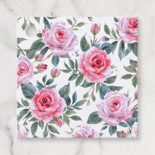 Pink Rose Floral Elegant Watercolor Pattern Favour Tags