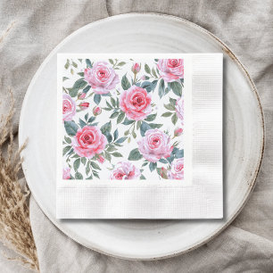Pink Rose Floral Elegant Watercolor Pattern Napkin