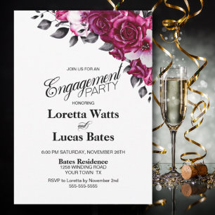 Pink Rose Floral Engagement Party Invitation