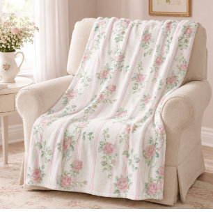 Pink Rose Floral Fleece Blanket