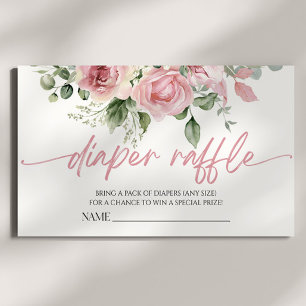 Pink Rose Floral Flower Baby Shower Diaper Raffle Enclosure Card
