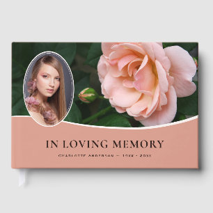 Pink Rose Floral Funeral Memorial Photo Guest Book