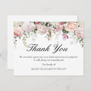 Pink Rose Floral Funeral Thank You Card