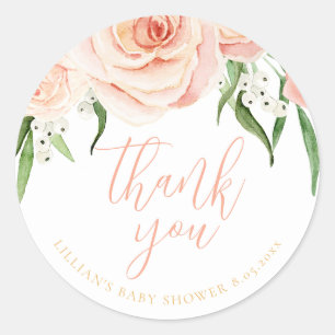 Pink Rose Floral Girl Baby Shower Thank You Classic Round Sticker