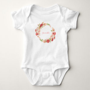 Pink Rose Floral Greenery Girl Baby Shower Bodysuit