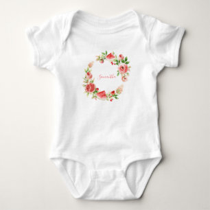 Pink Rose Floral Greenery Girl Baby Shower Bodysuit