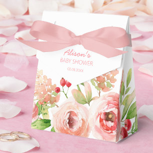 Pink Rose Floral Greenery Girl Baby Shower Favour Box