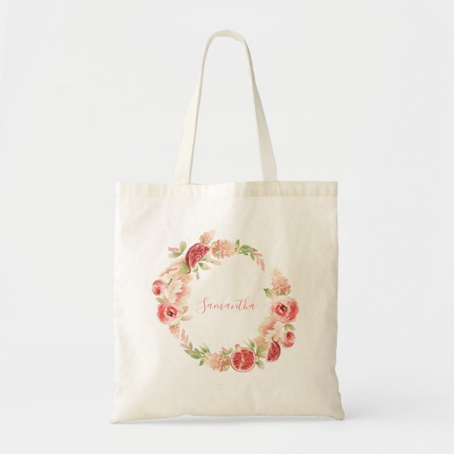 Pink Rose Floral Greenery Girl Baby Shower Tote Bag (Front)