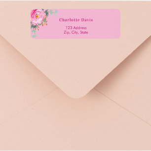 Pink rose floral greenery return address