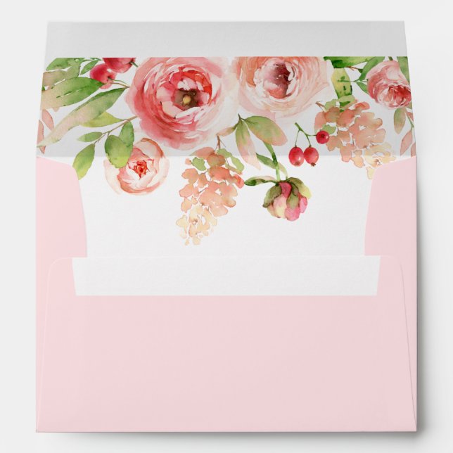 Pink Rose Floral Greenery Return Address Envelope (Back (Bottom))