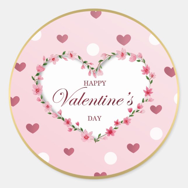 Pink Rose Floral Hearts Valentine's Day Gifts Classic Round Sticker (Front)