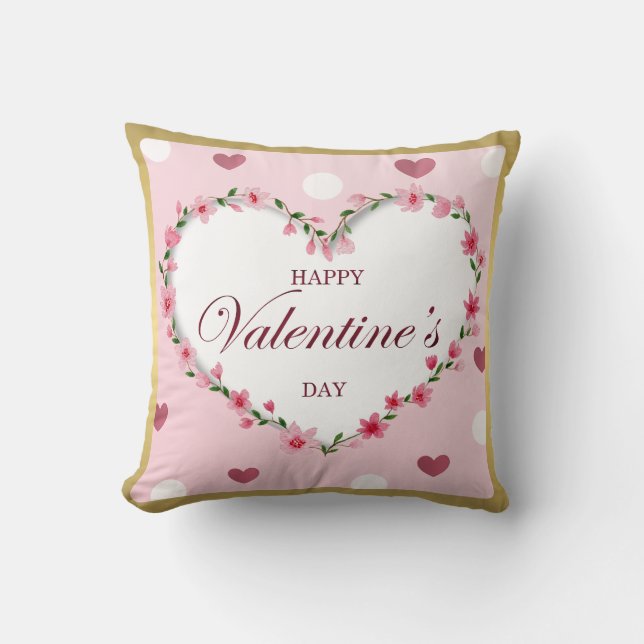 Pink Rose Floral Hearts Valentine's Day Gifts Cushion (Front)