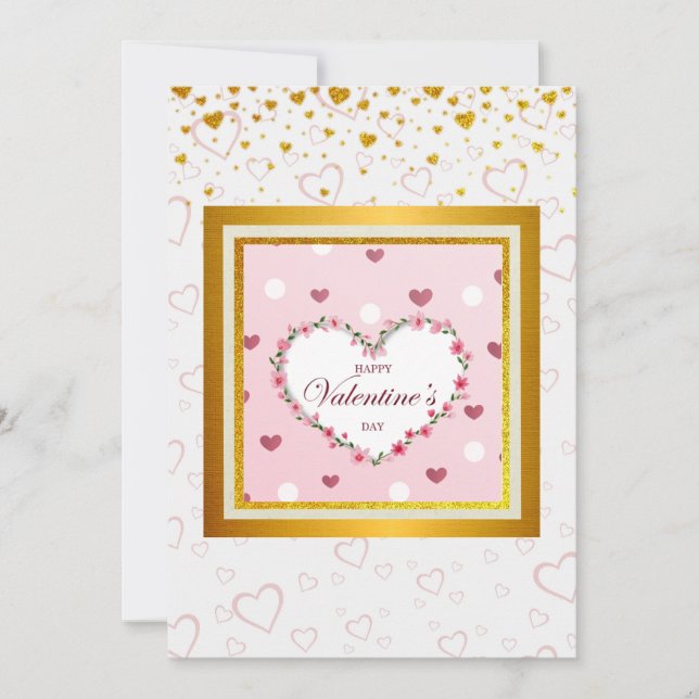 Pink Rose Floral Hearts Valentine's Day Gifts Holiday Card (Front)