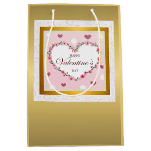 Pink Rose Floral Hearts Valentine's Day Gifts Medium Gift Bag