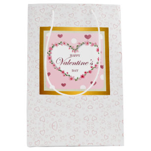 Pink Rose Floral Hearts Valentine's Day Gifts Medium Gift Bag