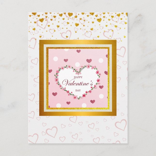 Pink Rose Floral Hearts Valentine's Day Gifts Postcard (Front)
