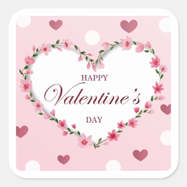 Pink Rose Floral Hearts Valentine's Day Gifts Square Sticker (Front)