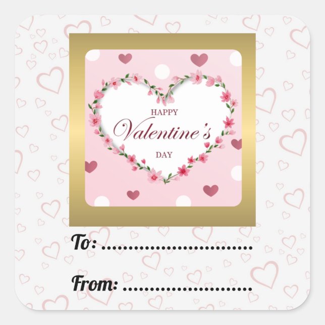 Pink Rose Floral Hearts Valentine's Day Gifts Square Sticker (Front)