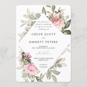 Pink Rose Floral Modern Waterolor Wedding Invitation