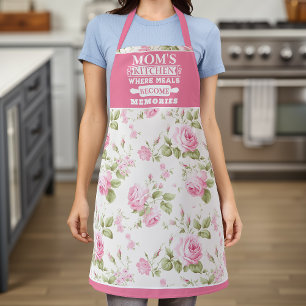 Pink Rose Floral Mum's Meals Become Memories Apron