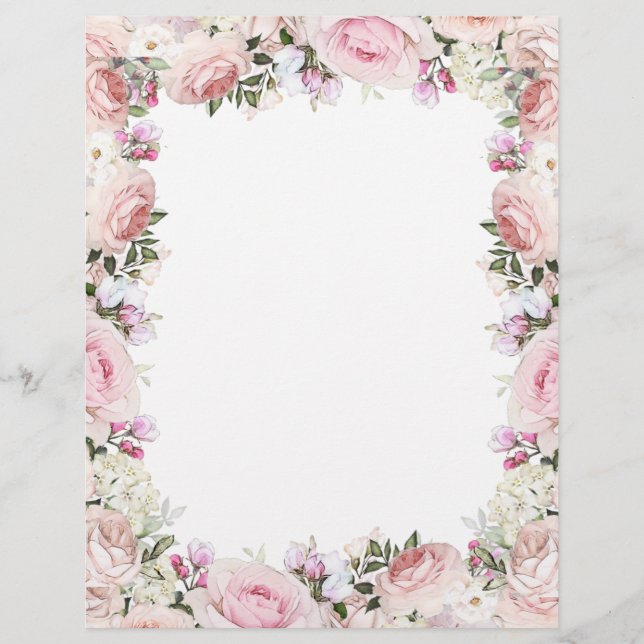 Pink Rose Floral Paper Sheet (Front)