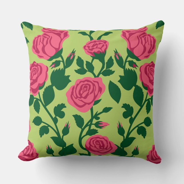 Pink Rose Floral Pattern Cushion (Front)