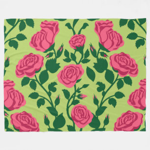 Pink Rose Floral Pattern Fleece Blanket