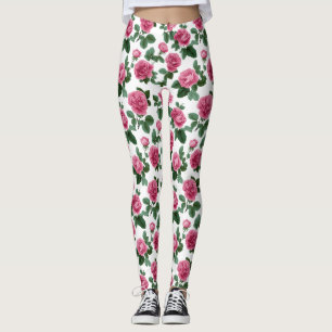 Pink Rose Floral Pattern Leggings