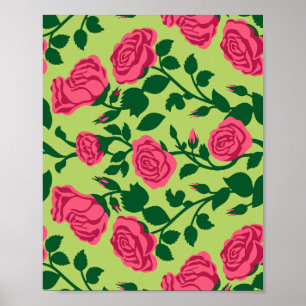 Pink Rose Floral Pattern Poster