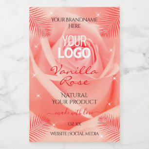 Pink Rose Floral Product Labels Palm Leaves Logo