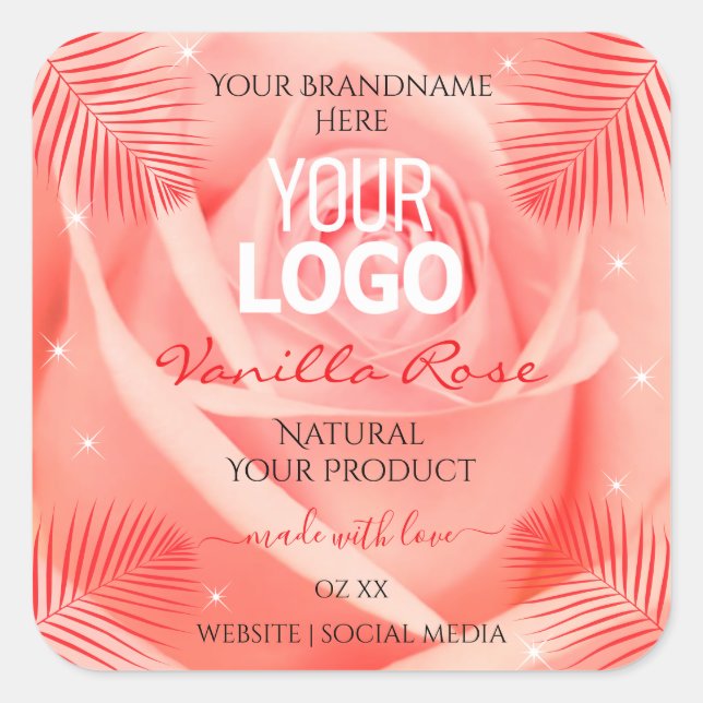 Pink Rose Floral Product Labels Palm Leaves Logo (Front)