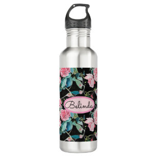 Pink Rose Floral Roses Vintage Cabbage Womans 710 Ml Water Bottle