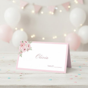Pink Rose Floral Tent Table Place Card
