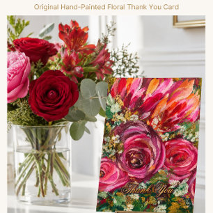 Pink Rose Floral Thank You Card   Hand-Painted Art