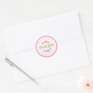Pink Rose Floral Thank You Classic Round Sticker