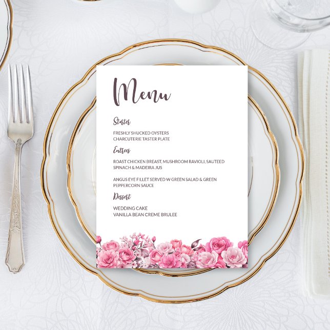 Pink Rose Floral Wedding Menu (Creator Uploaded)
