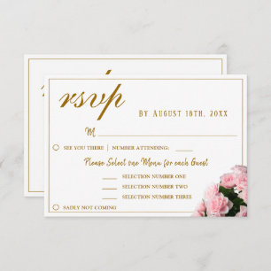 Pink Rose Floral Wedding Menu Choice RSVP Card