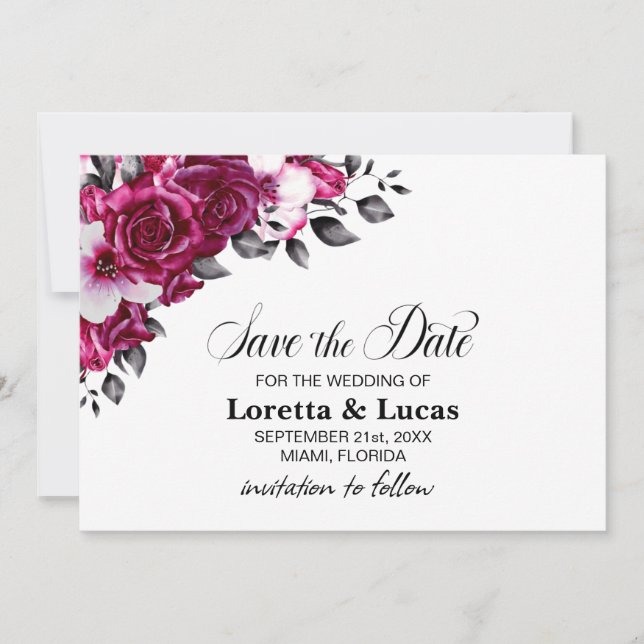 Pink Rose Floral Wedding Save the Date (Front)