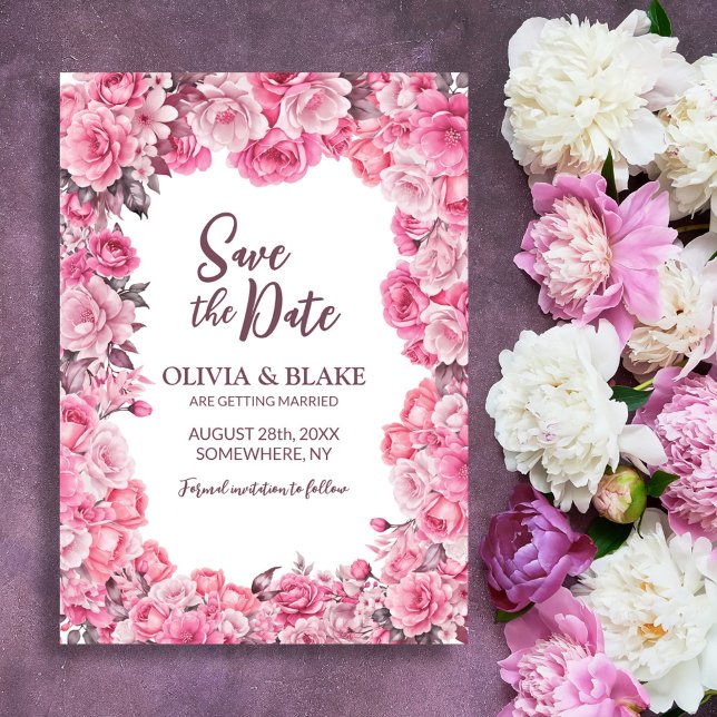 Pink Rose Floral Wedding Save The Date (Creator Uploaded)