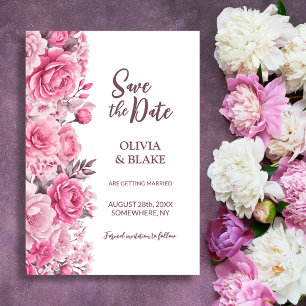 Pink Rose Floral Wedding Save The Date